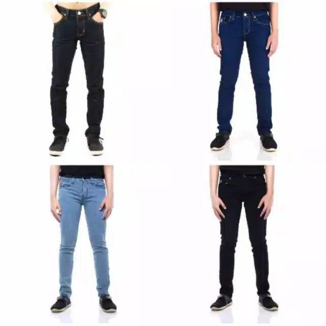 Plain hitam pekat long pants jeans celana panjang stretch ngaret karet bagus mantap melar murah gaya