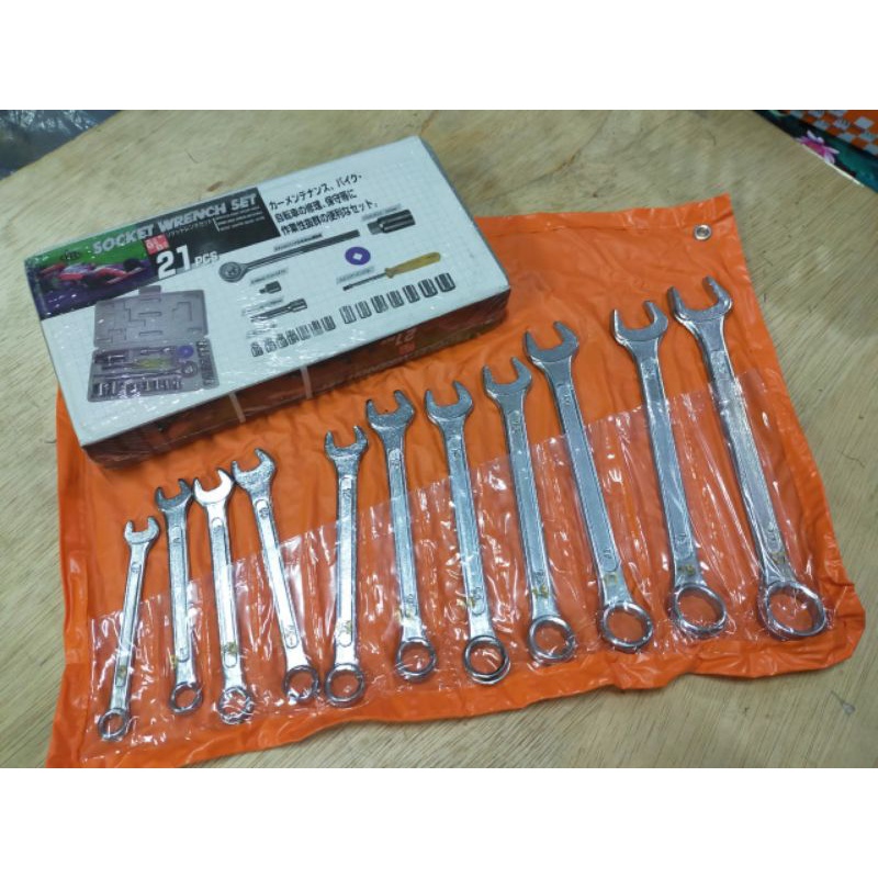 Paket Hemat Perkakas 2 in 1 Kunci Sok 10 Pcs/21Pcs + Kunci Ring Pas Set 11 Pcs 8-22mm