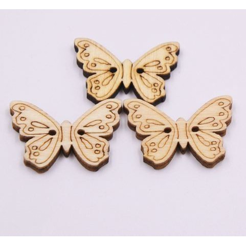 Kancing Kayu Dua Lubang - Unpainted Butterfly Style (10pcs)