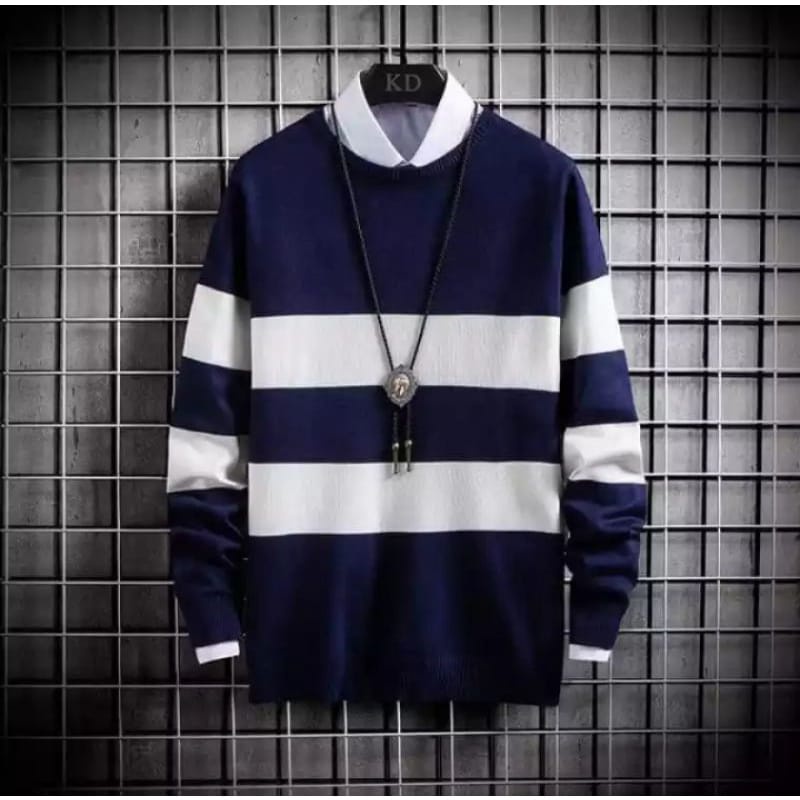 SWEATER RAJUT PRIA  / WANITA O NECK BAHAN RAJUT  KERAH PENDEK TURTLE NECK STRIPE