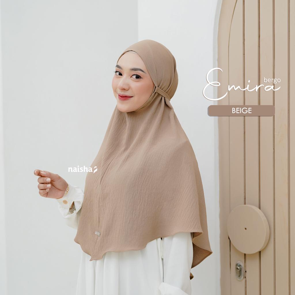 Naisha Official Emira Bergo Crinkle Airflow Jilbab Daily Kasual Muslimah Syari-Beige