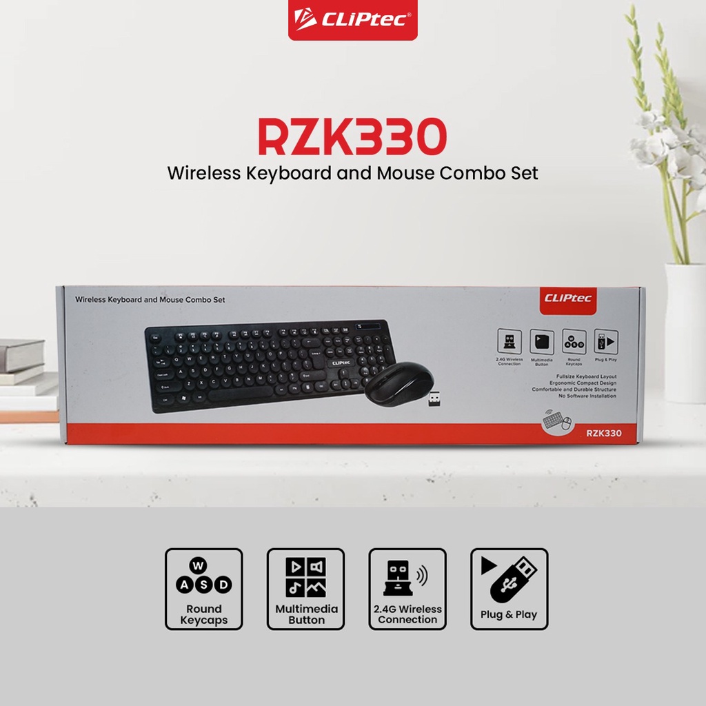 Keyboard Mouse CLIPtec RZK330 Combo Wireless 1600DPI - CLIPtec RZK 330