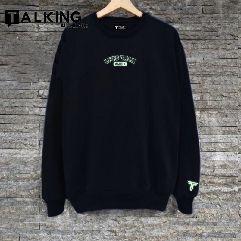 Sweater Pria Distro Japan Crewneck Hitam Sablon Suiter Cowok Jumbo Switer Krunek Oversize Bigsize Jumbo Switer Dua Varian Tangan Terbaru Murah Terlaris Hoodie Katun Tebal Premium Original TALKING AUTHENTIC Sablon LEST TALK