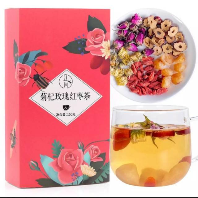 Teh chrysanth, gojiberry, mawar, lengkeng, hawthorn mix