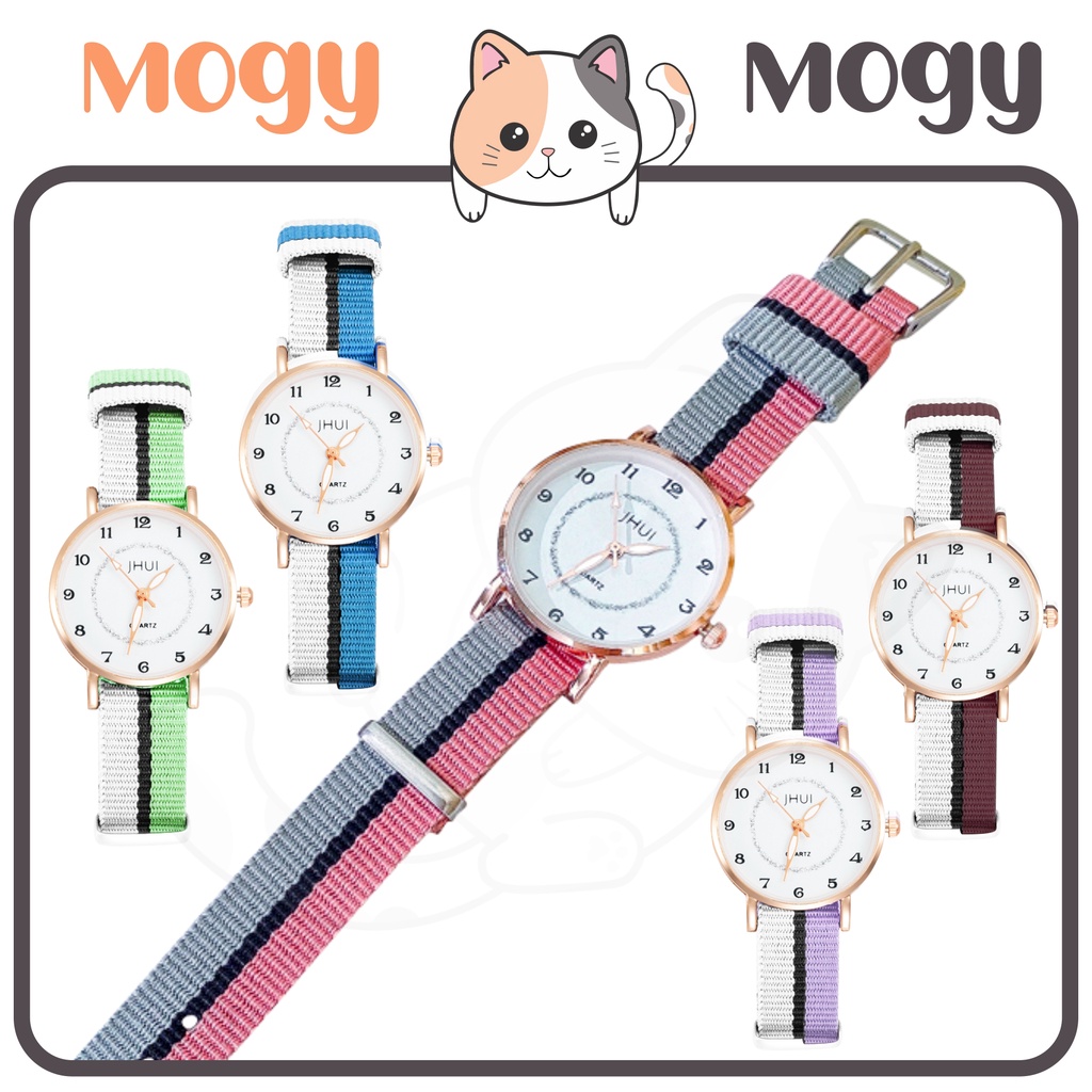 MOGYMOGY J183 Jam Tangan Fashion Wanita Canvas Dua Warna Stainless Steel Watch Kanvas JHUI