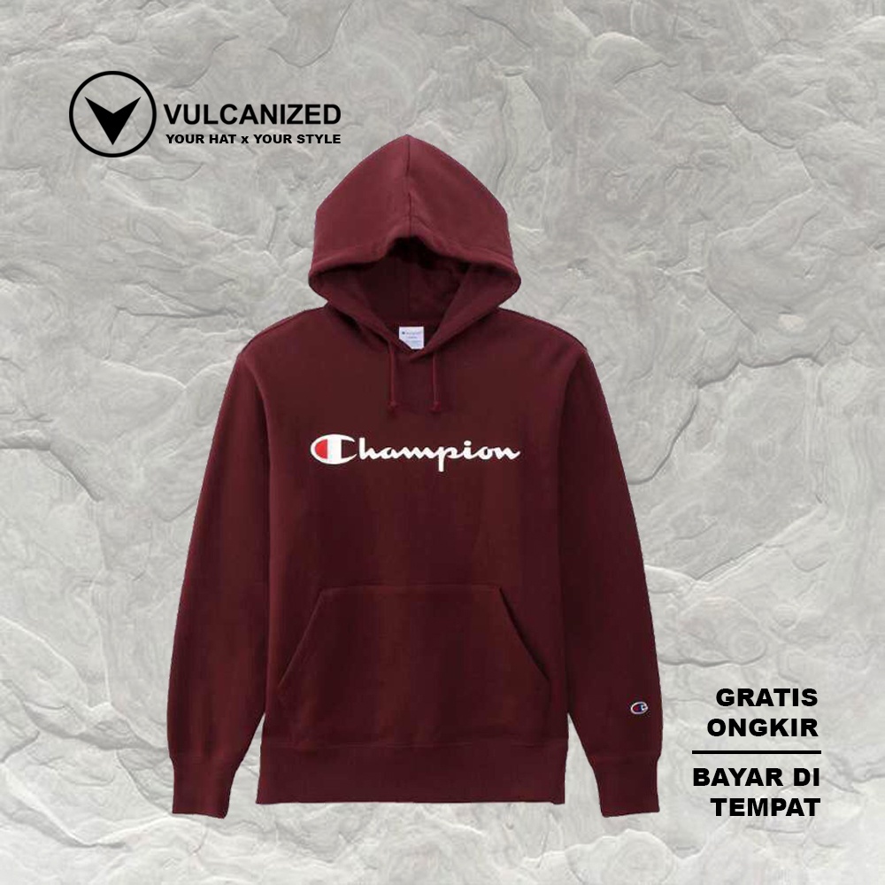 100% ORIGINAL CMT HOODIE CHAMPION SCRIPT LOGO MAROON