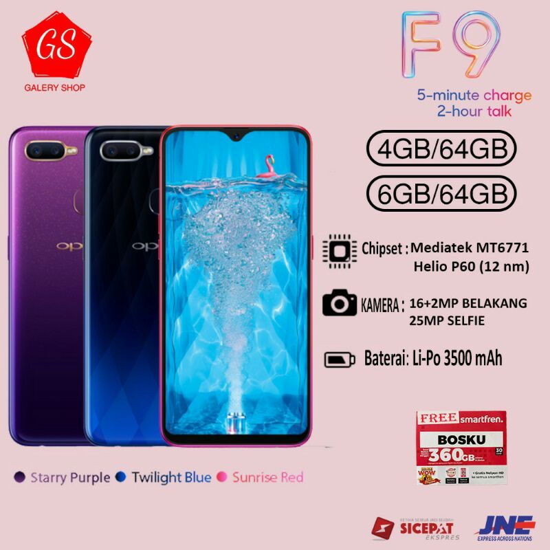 Oppo f9 pro ram 6/128 gb fullset seken/bekas
