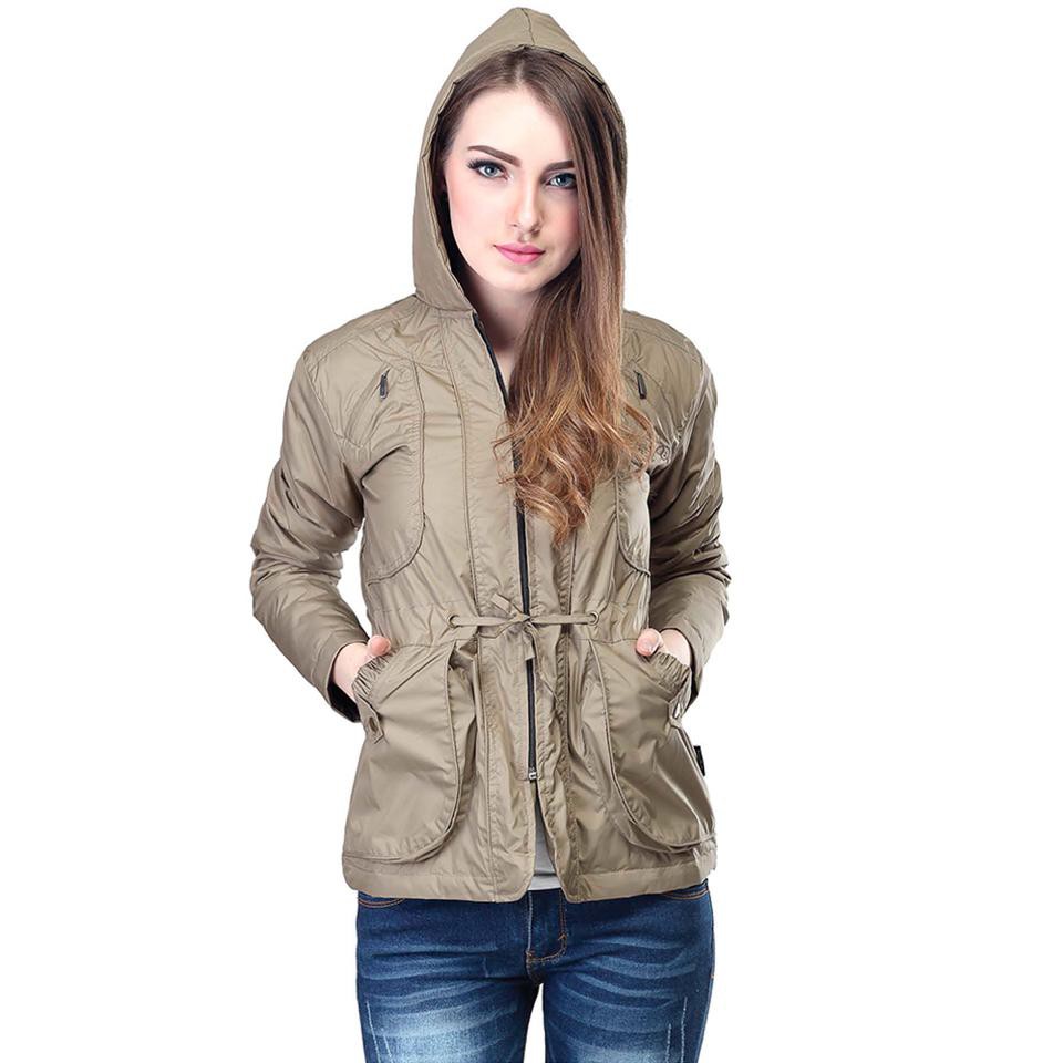 7SFC74 Jaket  Parka Krem IF Wanita Cewek Casual Outdoor 