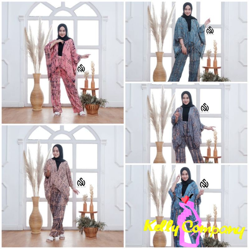 KC JUMBO Setelan Cardigan dan celana  tie dye wanita panjang kekinian Setelan Cardigan Kulot