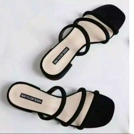 12.12 sale sandal wanita heels hak pendek terbaru 3 tali