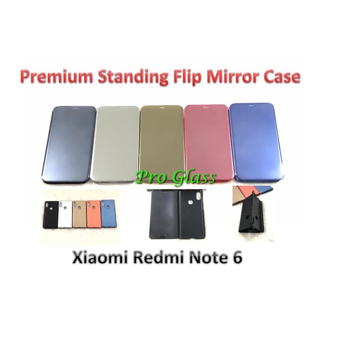 Xiaomi Redmi Note 6 Clear View Mirror Standing Flip Cover Case Premium