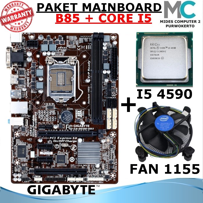 Paket Motherboard Intel LGA 1150 B85 Processor Core I5 Haswel Dan Fan