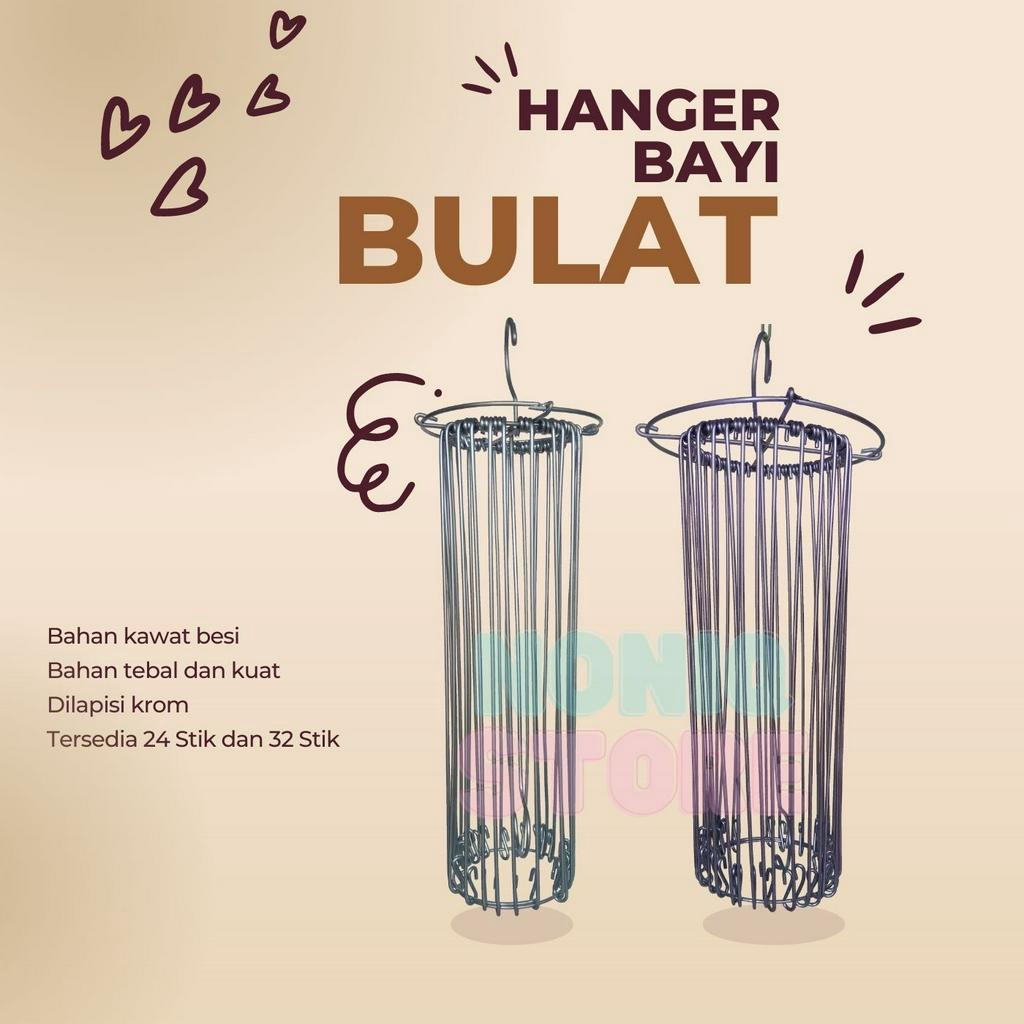 Hanger Folding Besi Bulat 24 Stick Gantungan Jemuran Baju Bayi Lipat Portable Stainles
