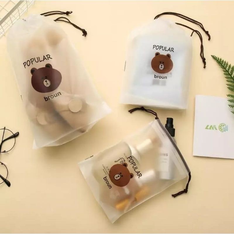 TRAVEL POUCH MOTIF LUCU BROWN ORGANIZER SERBAGUNA Ready Stock Terlaris