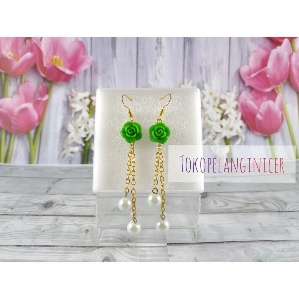 Anting fashion wanita Mawar/ Anting  mini juntai mutiara By Tokopelanginicer