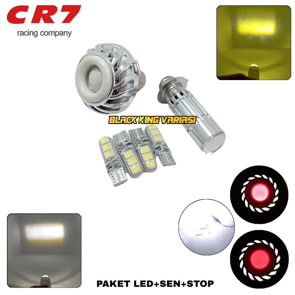 PAKET HEMAT LAMPU VARIASI 3IN1 - LAMPU UTAMA LED 2 SISI AC DC + LAMPU STOP REM PROJIE + 4pcs LAMPU SEN JELLY KEDIP.