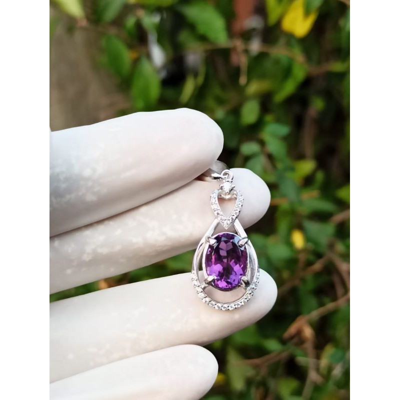 Liontin batu permata natural amethyst (kecubung)