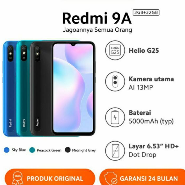 XIAOMI REDMI 9A 3+32GB Helio G25 Baterai 5000Mah