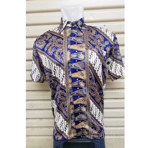 KEMEJA BATIK PRIA / KEMEJA MOTIF BATIK LENGAN PANJANG DAN LENGAN PENDEK MOTIF TUMPAL NAVY