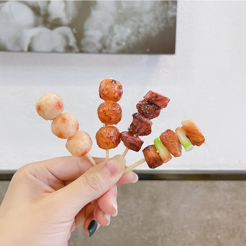 Mini Creative Simulation BBQ Food Side Hair Clip/ Plastic Fake Vegetables Meat Skewers Bangs Clip