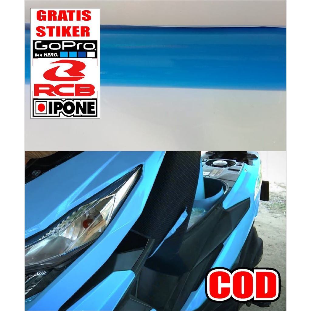 stiker skotlet biru muda gloss/  biru muda untuk motor / mobil / akuarium free sticker