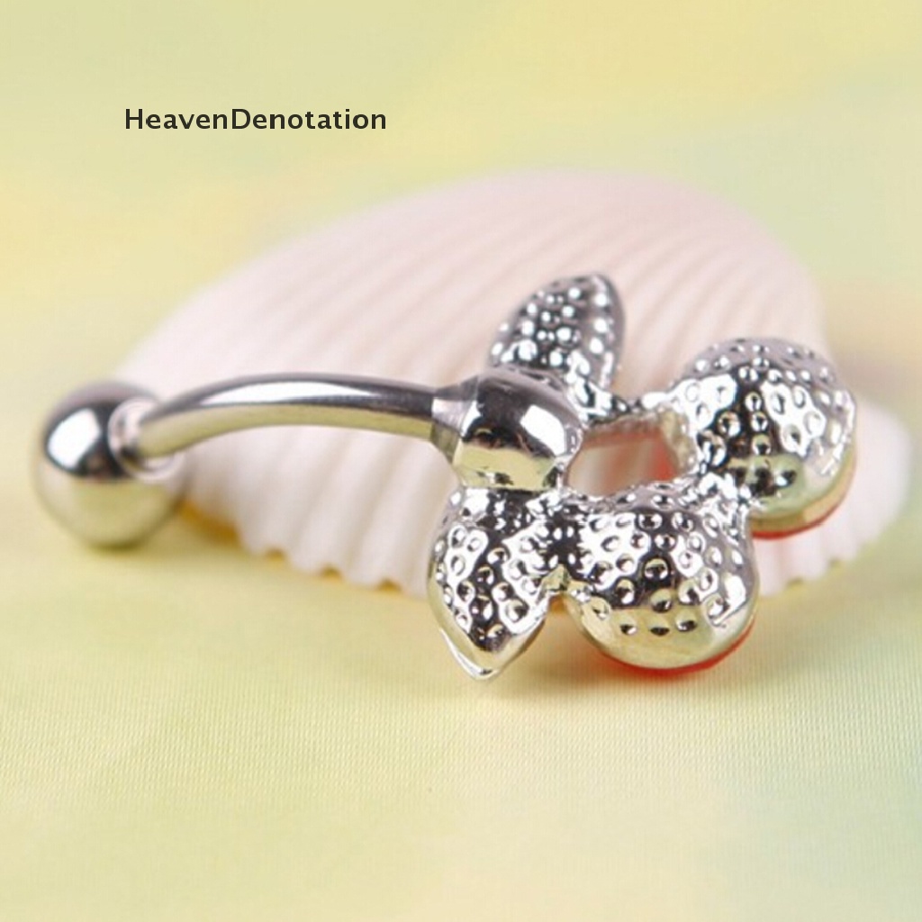 [HeavenDenotation] Pretty Rhinestone Red Cherry Navel Belly Button Barbell Ring Body Piercing