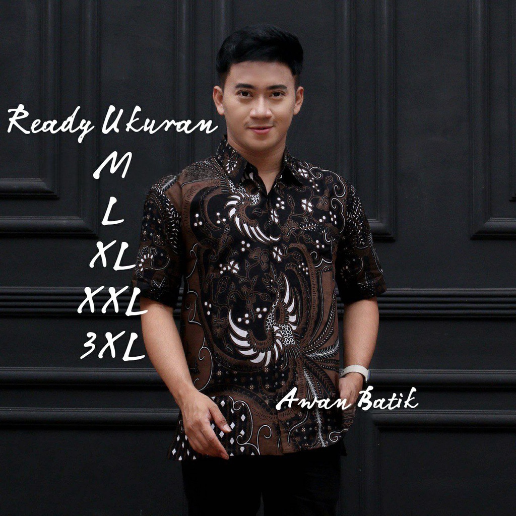 KEMEJA BATIK SIZE M L XL XXL XXXL  PRIA LENGAN PENDEK BSWART BatiK HRB026 Kenongo Hem Panjang Padi