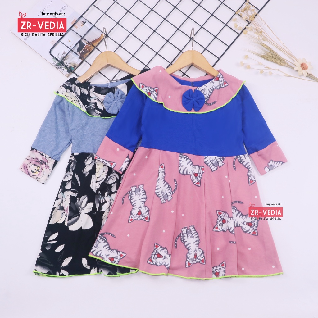 Dress Yumna 1-2 Tahun / Dres Anak Perempuan Premium Branded Lengan Panjang Gaun Pesta cewek