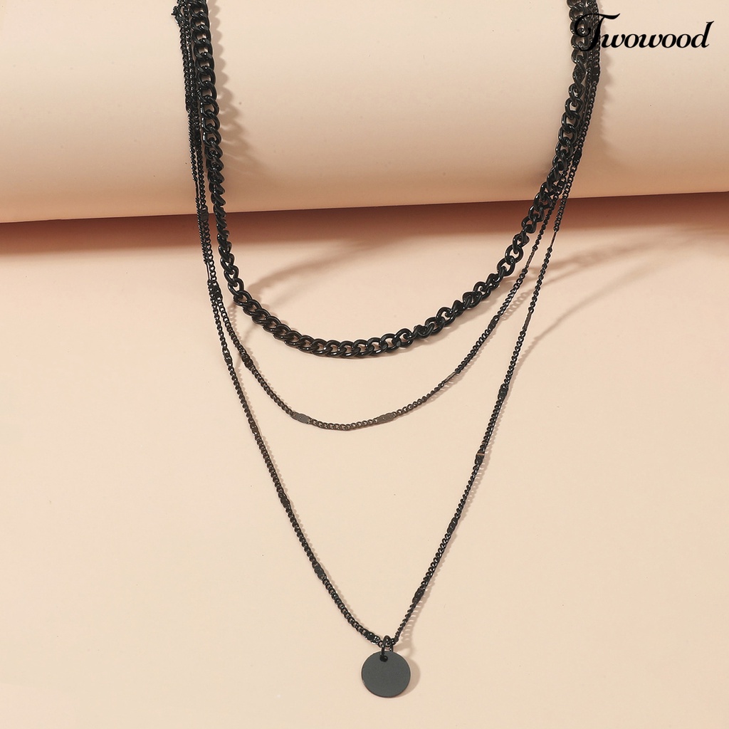 Twowood Adjustable Extension Chain Women Necklace Metal Chain Multilayer Round Pendant Charm Necklace Party Jewelry