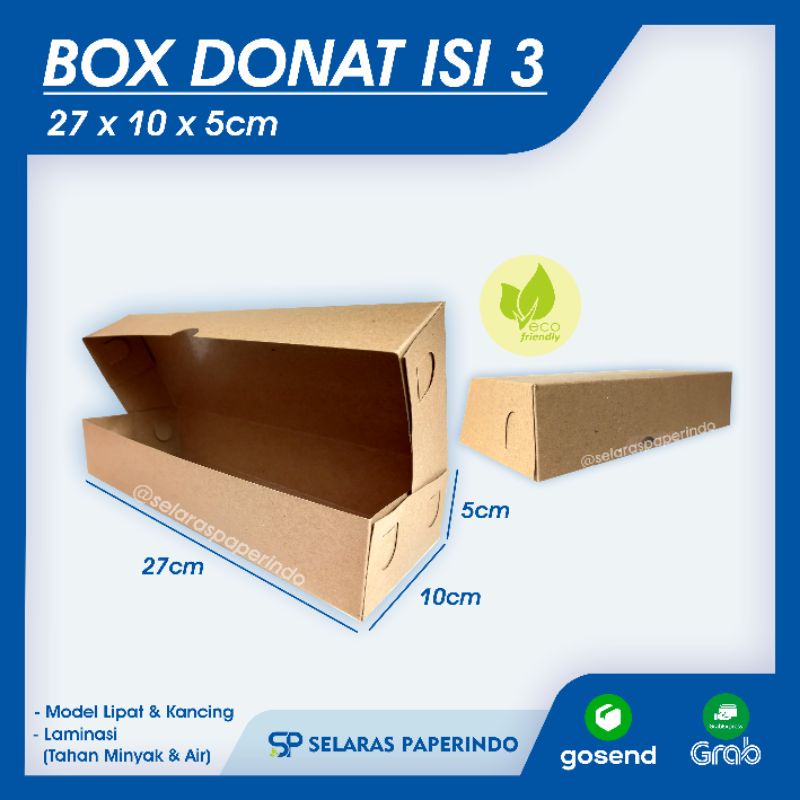 

ISI 50pcs | BOX DONAT ISI 3 27x10x5 cm - DUS DONAT KRAFT COKLAT POLOS LAMINASI