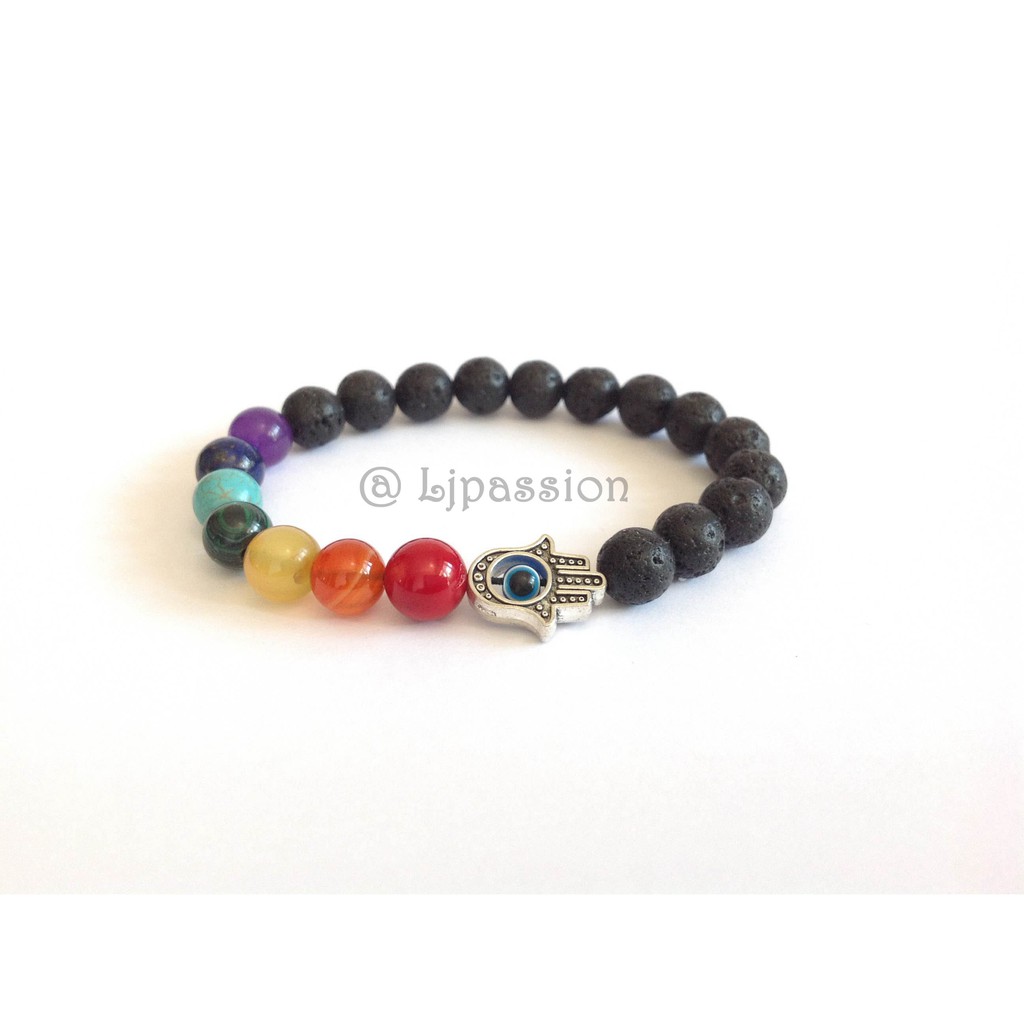 LJpassion Gelang Yoga Hamsa Tujuh Chakra, Gelang 7 Chakra, Gelang Hamsa