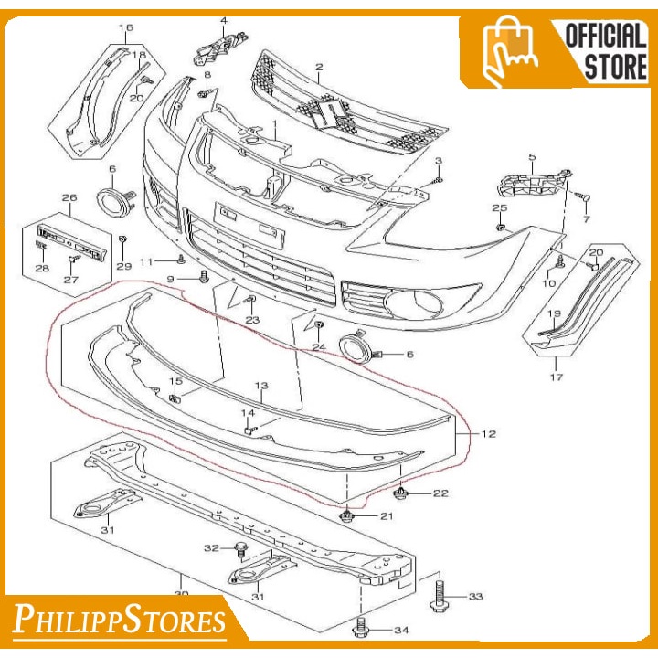 list bemper depan sx4 sx-4 sx 4 asli sgp Keren