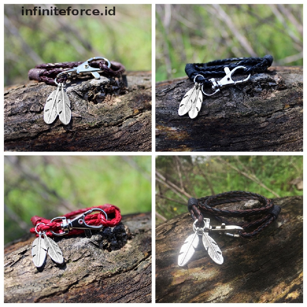 Infiniteforce.id Gelang Tangan Kulit Pu Pria Desain Bulu