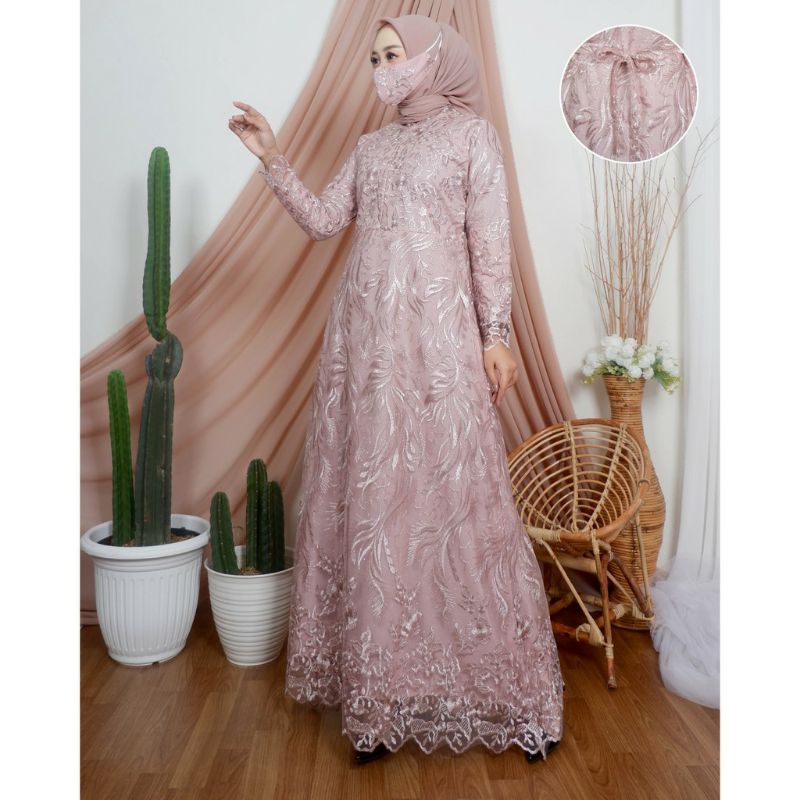 GAMIS MODERN/GAMIS FULL BRUKAT TILE MUTIARA/GAMIS MAXI BUSUI/PREMIUM QUALITY