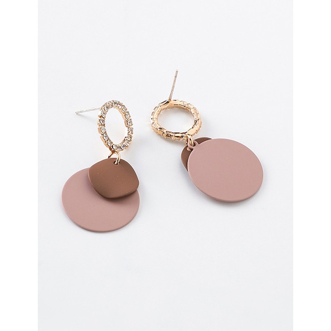 LRC Anting Tusuk Fashion Gold 925 Silver Needle Round Geometric Contrast Painted Earrings D42759