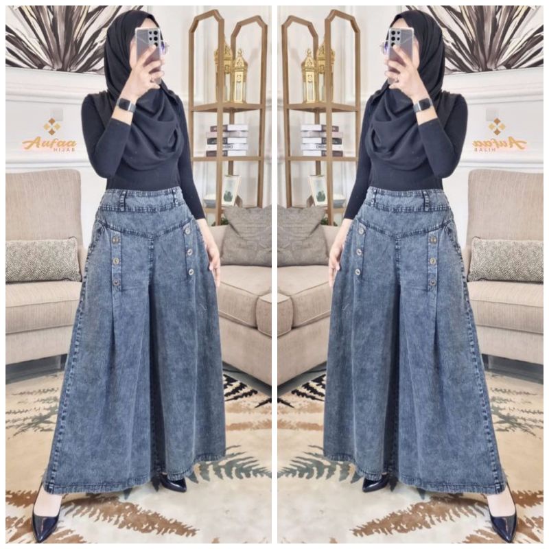 Kulot Wanita Kekinian Jeans Washed Premium / Kulot Jeans Jumbo-Black.