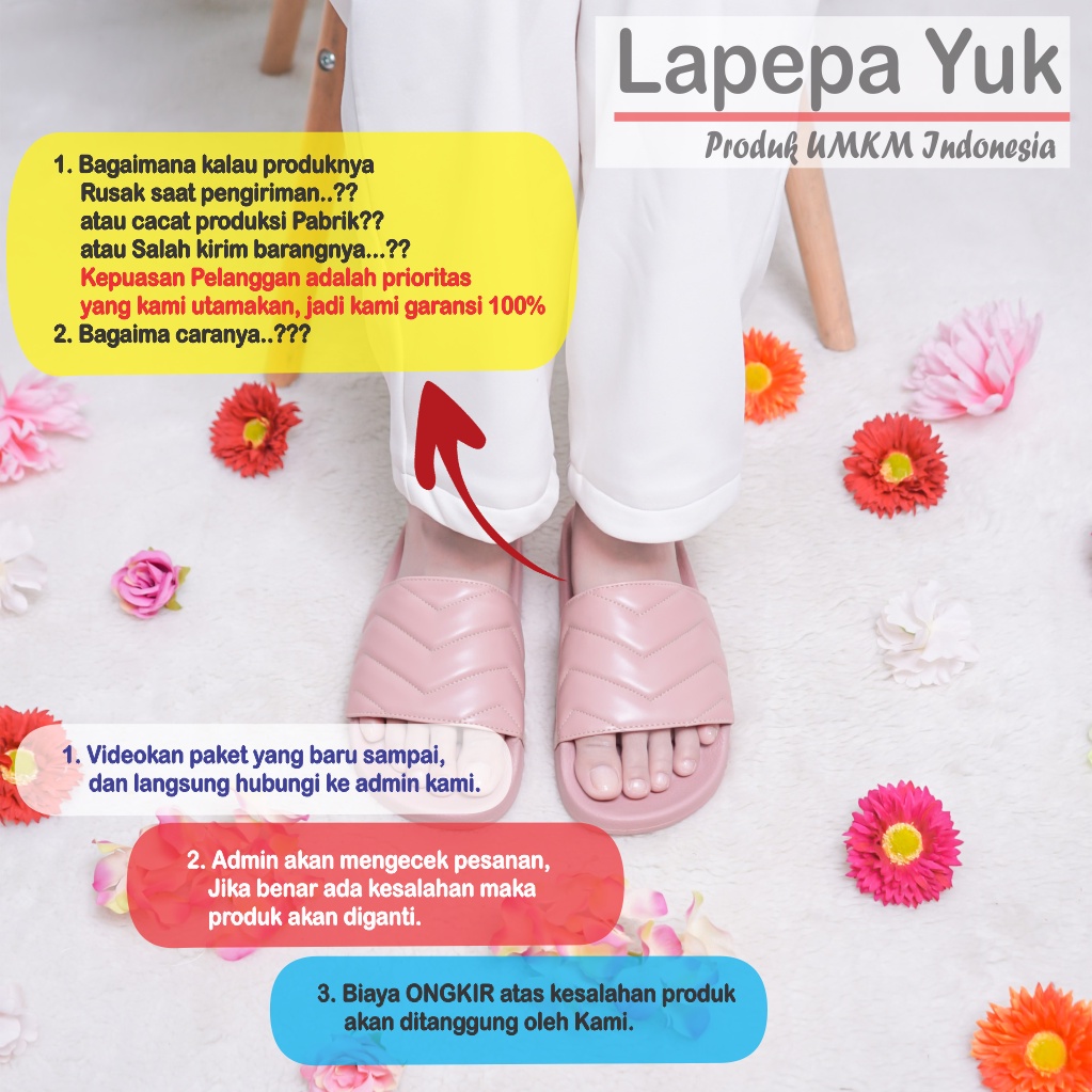 LAPEPA YUK - Sandal Wanita Teplek Selop NAURA ALL COLOR Sendal Slop Cewek Flat Slip On Tidak Licin Anti Slide Karet Jelly Warna Black Hitam Putih Sandal Perempuan Premium Original Kekinian Terbaru Shoes ORI Mall Official Store