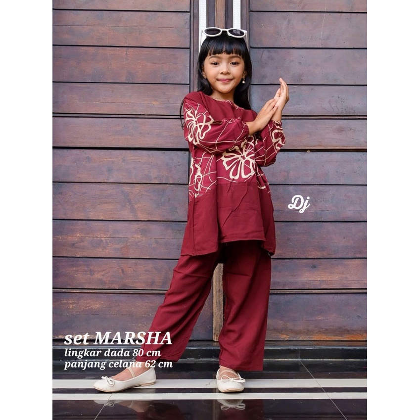 Marsha Set - One Set Anak Perempuan Rayon Premium Setelan Baju Celana Anak Lengan Panjang Kekinian LD 80 cm