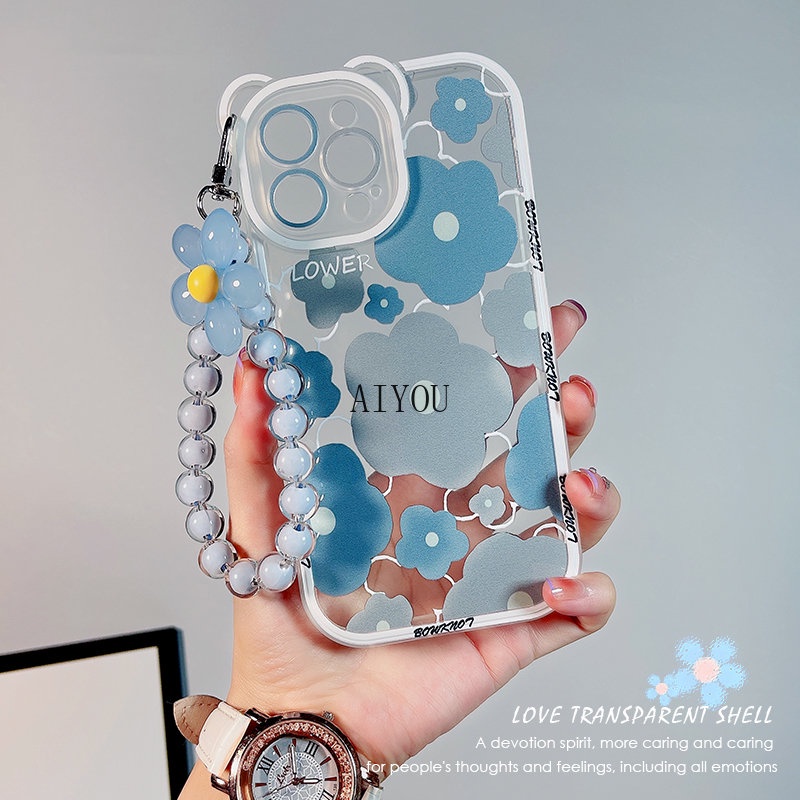 Soft case Pelindung Transparan Motif Bunga Dengan Rantai Untuk iPhone 14 Pro MAX 11 12 13 Pro MAX X XR XS MAX 12Pro