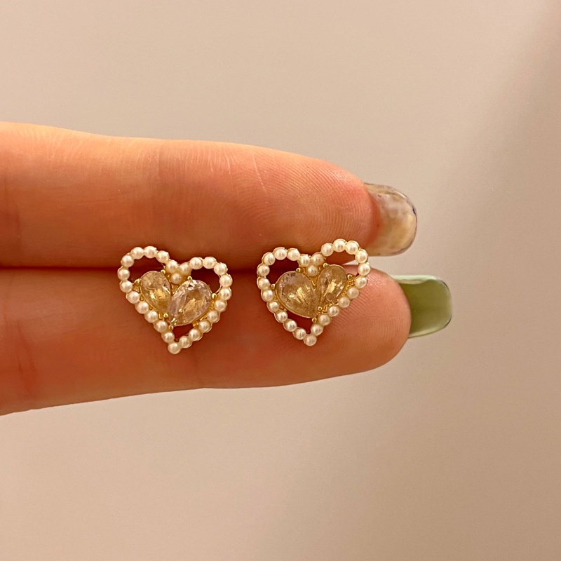 Anting Desain Hati Aksen Mutiara Gaya Korea Untuk Wanita