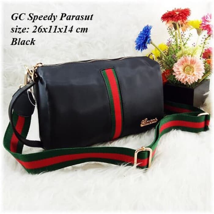 TAS BATAM TAS WANITA IMPORT TAS GUCCI SPEEDY PARASUT SELEMPANG HS - BLACK