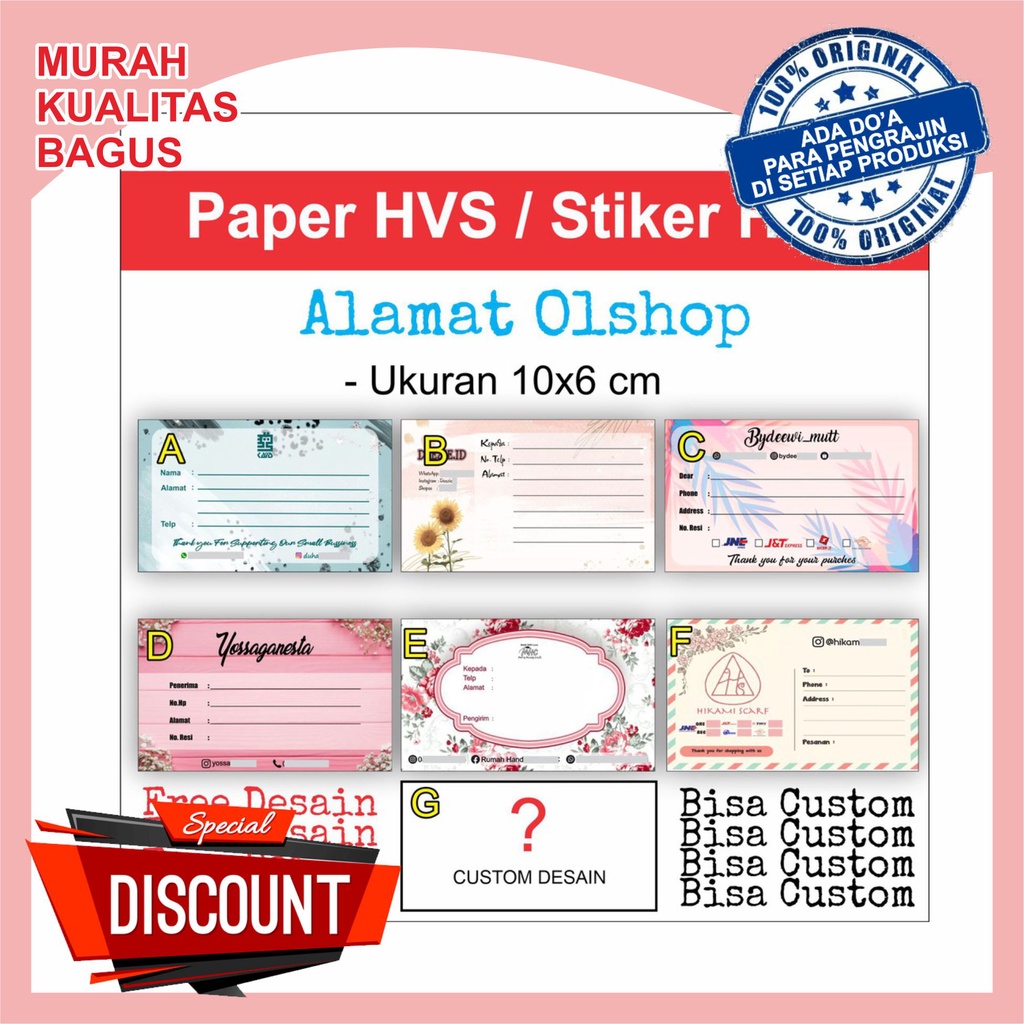 

TERLARIS !!! Label Alamat Olshop Stiker & Non stiker / HVS 80gsm murah