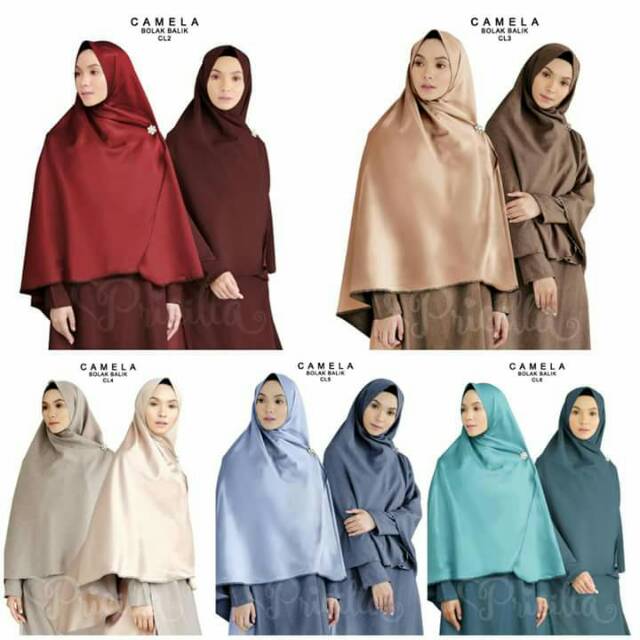 Jilbab Camela size L by Pricilla Jilbab semi instan bolak balik velvet maxmara