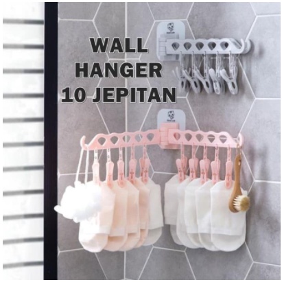 Gantungan Tempel 10 Jepit - Gantungan Jemuran Kaos Kaki Tempel Wall Drying Clip