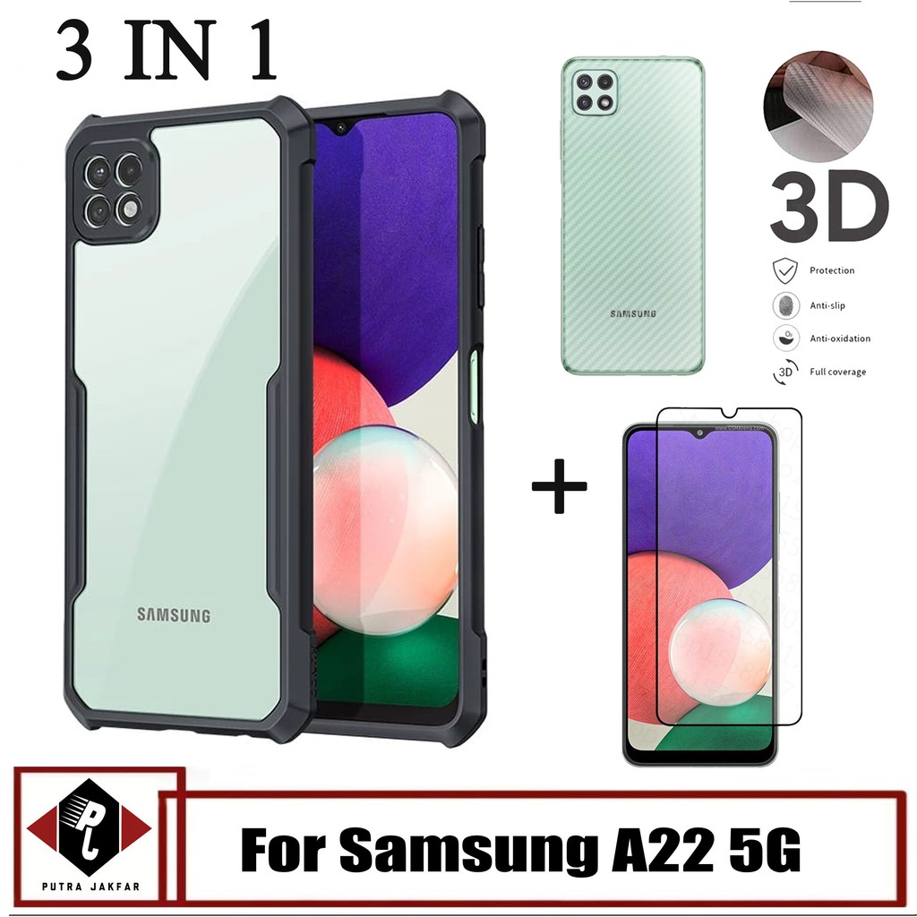 Promo Paket 3-in1 Case Hp Samsung A22 5G Softcase Transparan Free Layar Dan Garskin