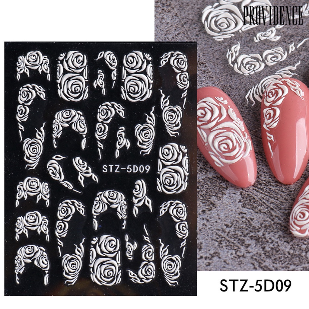 Providence Nail Sliders Embossed 5D White Retro Relief Nail Engraved Flowers Stickers Decor for Manicure