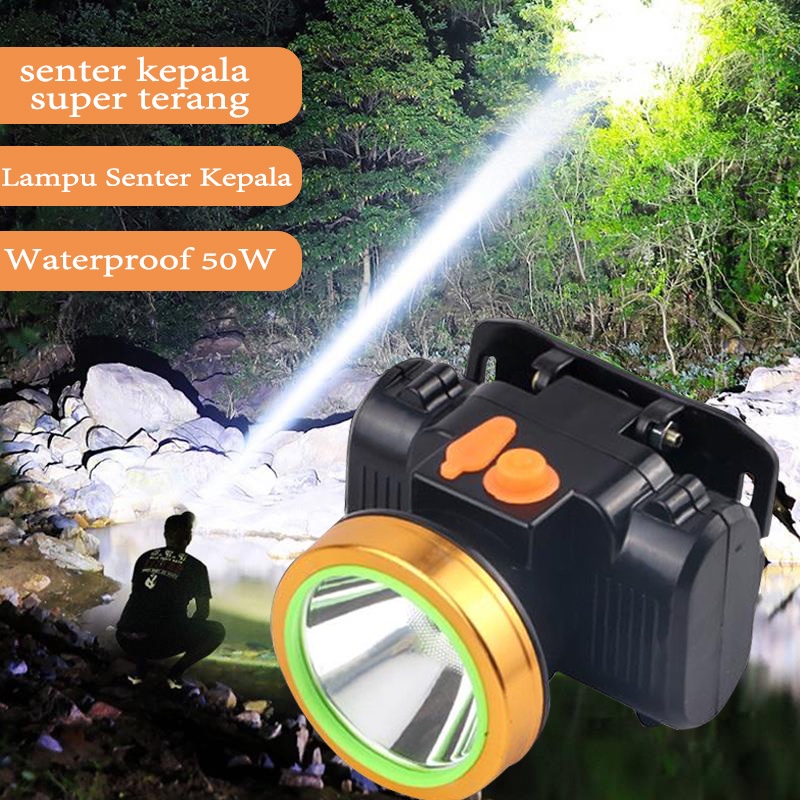 Senter Kepala Super Terang Lampu Senter Kepala USB Rechangeable Waterproof 50W