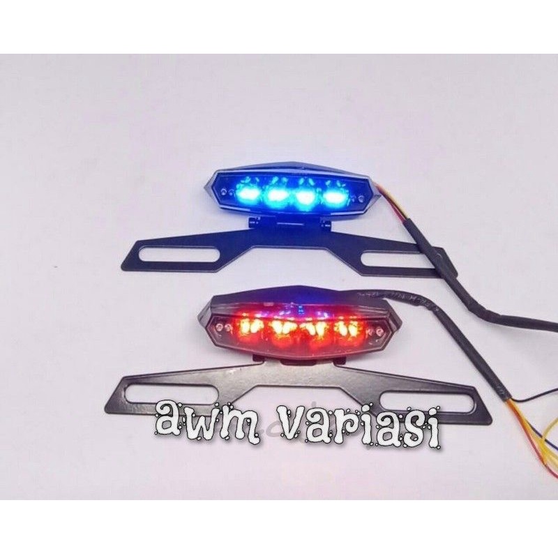 Lampu stop belakang 3 in 1 set dudukan plat universal rx king cb yb dll / stoplamp led 3 in 1