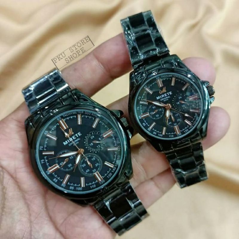 Jam Couple Rantai Stainlees Steel Unisex Pria Wanita Mirete Original Anti Air / JAM Tangan Cowok Anti Air / JAM Tangan Wanita Anti Air Water Resistant  / Jam Tangan Mirete Original Tahan Air Bestseller / Jam Tangan Couple Pria Wanita Mirete Original