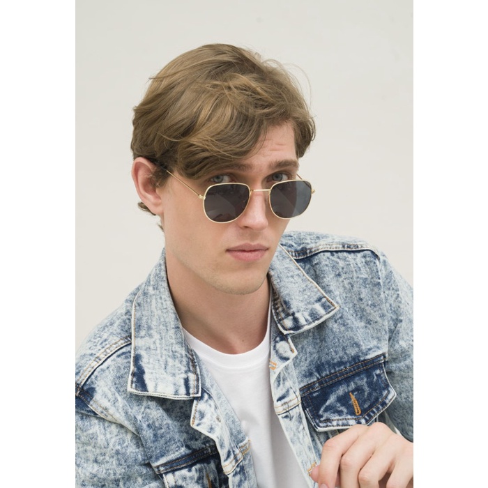 Frame Kacamata Sun Glasses Pria Wanita Unisex Hitam Emas